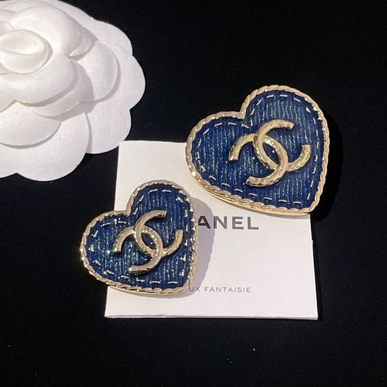 Chanel Denim Effect Heart Shape Brooch