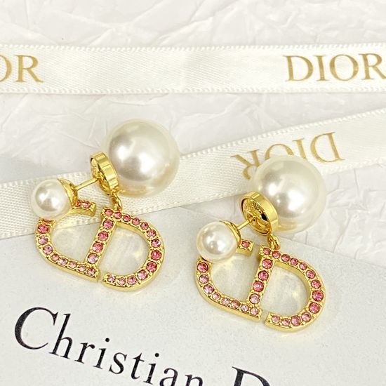 Christian Dior CD Vintage Elegant Pearl Crystal Earrings