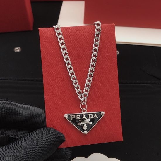 Prada Stylish Triangle Decorated Pendant Necklace