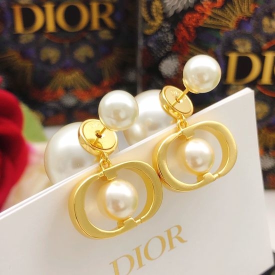 Christian Dior CD Colored Glossy Pearl Drop Earrings