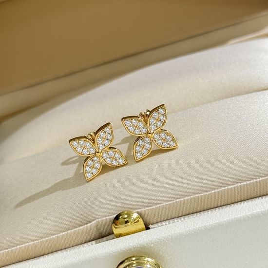 Louis Vuitton LV Clover Zircon Silver Classic Stud Earrings