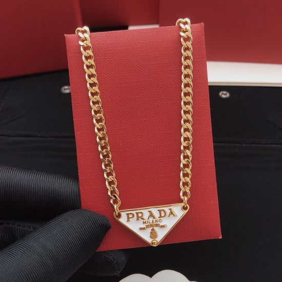 Prada Trendy Triangle Enamel Brass Necklace