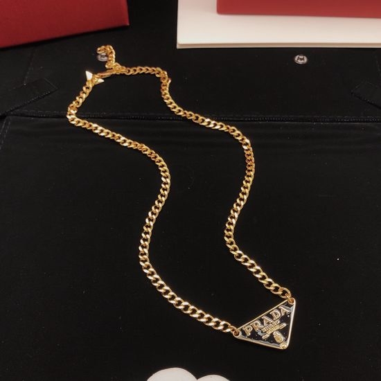 Prada Triangle Enamel Necklace