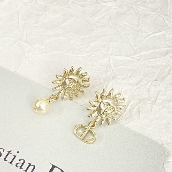Christian Dior CD Asymmetric Sun Face Decor Stud Earrings