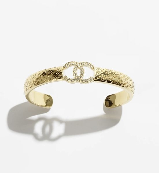 Chanel Embossed Rhinestone Open Bangle