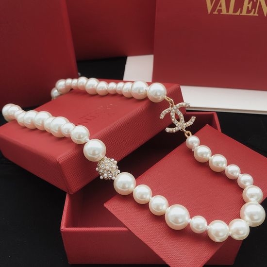 Chanel Beaded Ball Pearl Brass Necklace