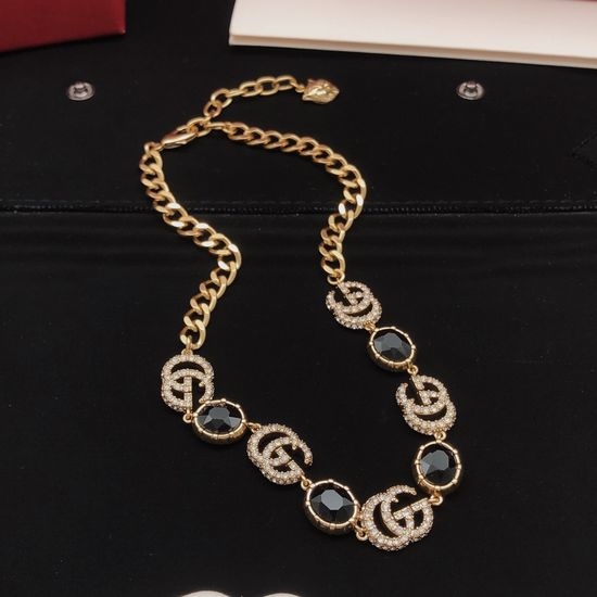 Gucci Black Diamond Necklace Brass Material