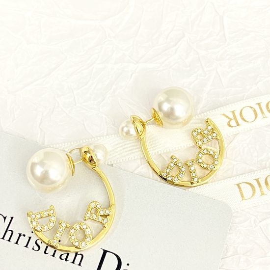 Christian Dior CD Crystal Pearl Hollow Circle Earrings