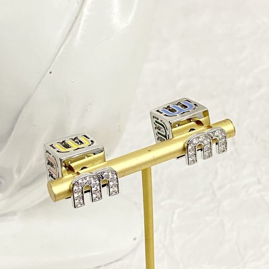 Miu Miu Enamel Logo Cube Stud Earrings