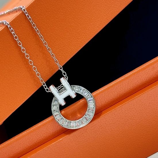 Hermes Enamel Diamond Circle Necklace