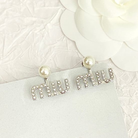 Miu Miu Rhinestone Letter Pearl Earrings