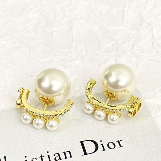 Christian Dior CD Rhinestone Pearl Double Bead Earrings