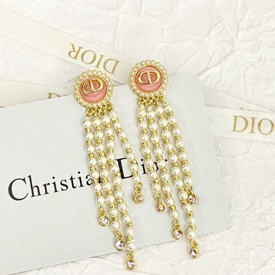 Christian Dior CD Tassel Pearl Stud Earrings with Crystal