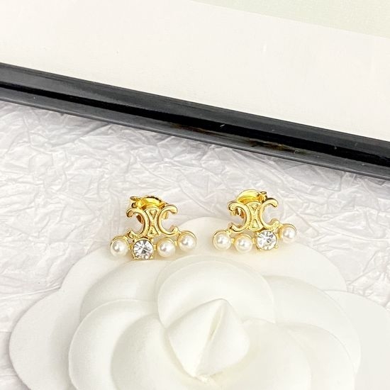 Celine Crystal Pearl Stud Earrings Elegant Design