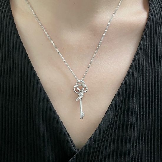 Tiffany & Co. Half Diamond Knot Key Pendant Necklace