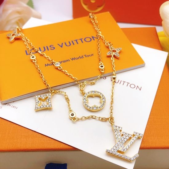 Louis Vuitton LV Brass Double Layer Necklace Classic Design