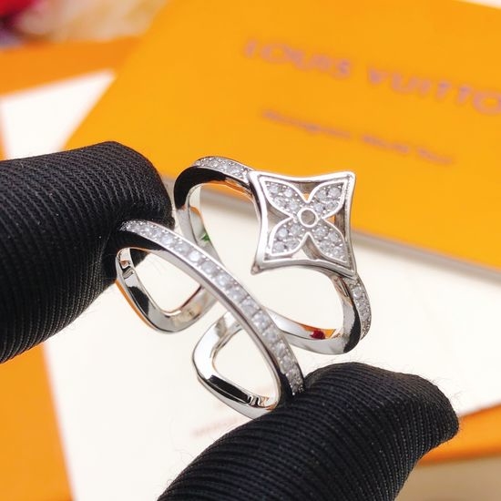 Louis Vuitton LV Silver Diamond Inlaid Ring