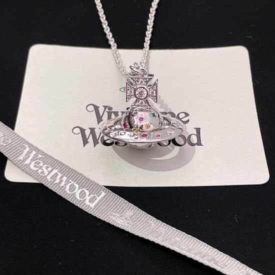 Vivienne Westhood Rhinestone Planet Pendant Long Necklace