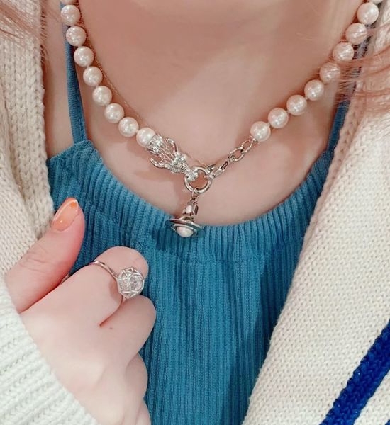 Vivienne Westhood Pearl Dragon Pendant Necklace Two Tones