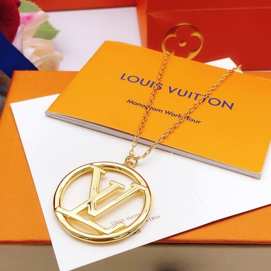 Louis Vuitton LV Round Pendant Necklace Brass Material