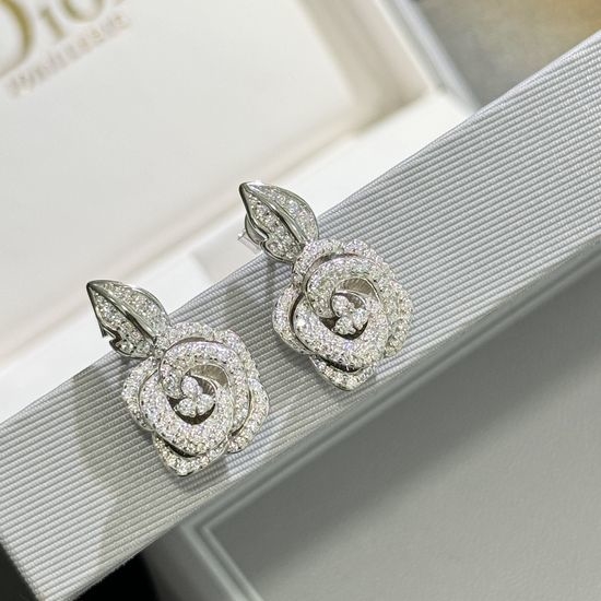 Christian Dior CD Rose Leaf Design Silver Earrings