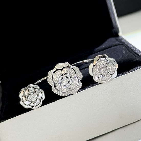 Chanel Three Camellia Petal Adjustable Silver Ring