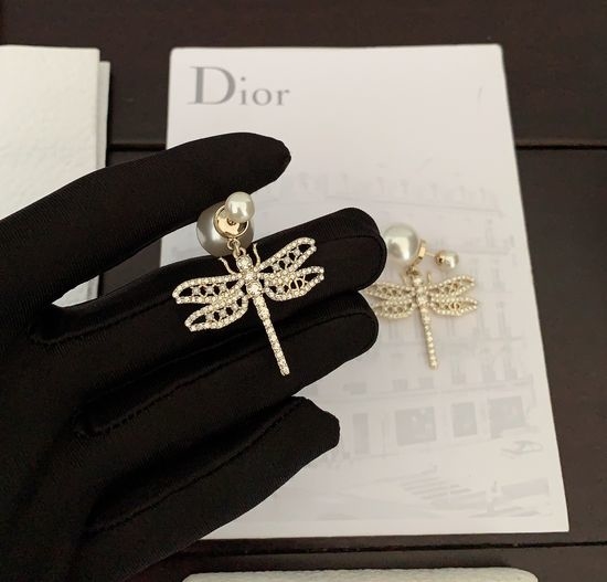 Christian Dior CD Rhinestone Dragonfly Drop Earrings