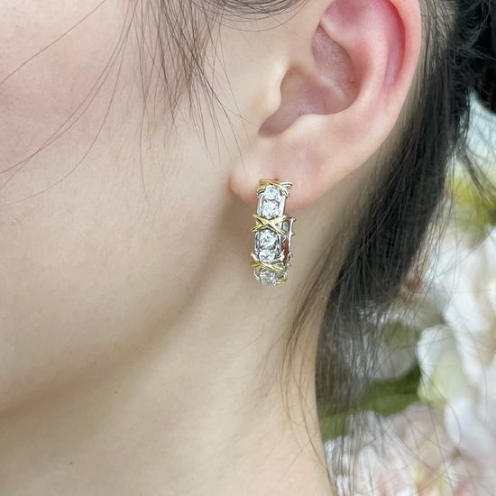 Tiffany & Co. Two Tone Cross Design Drop Earrings