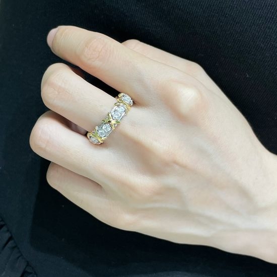 Tiffany & Co. Two Tone Cross Ring Thick Gold Plated