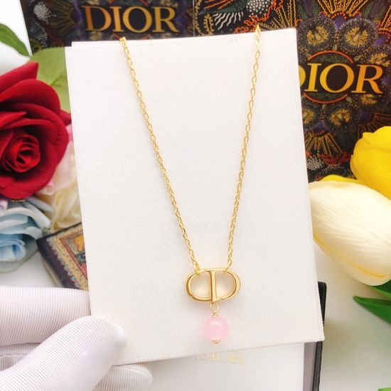 Christian Dior CD Pink Pearl Pendant Elegant Necklace