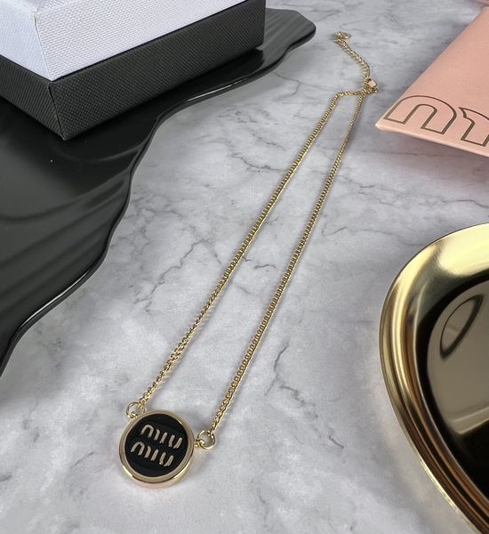 Miu Miu Enamel Round Pendant Necklace Classic Jewelry