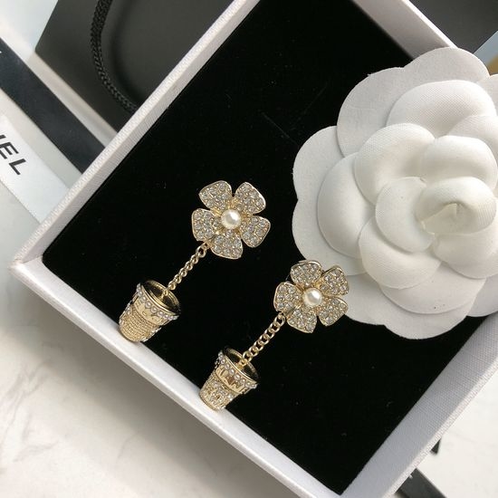 Chanel Flower Decor Stylish Stud Earrings