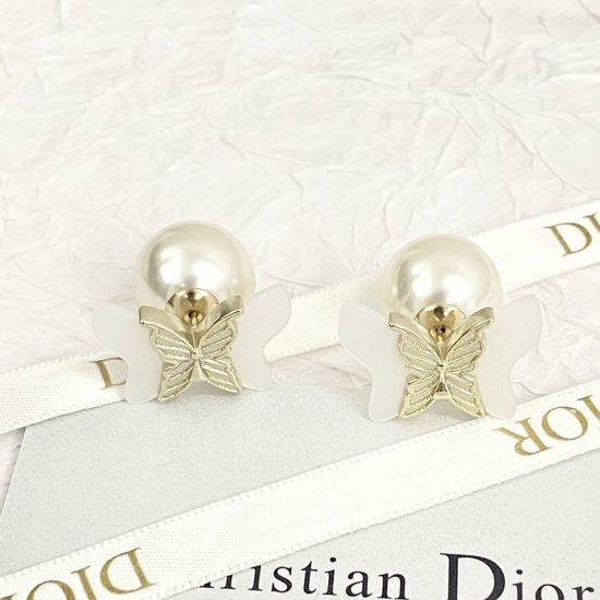 Christian Dior CD Asymmetric Butterfly Pearl Stud Earrings