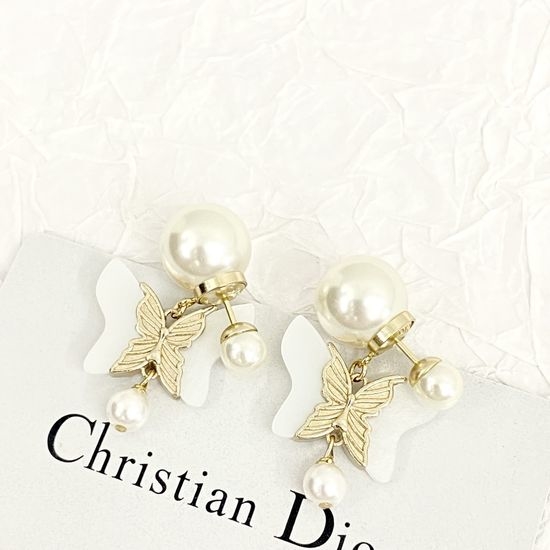 Christian Dior CD Dual Pearl Butterfly Graceful Drop Earrings
