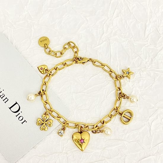 Christian Dior CD Tassel Pearl Four Leaf Clover Bracelet