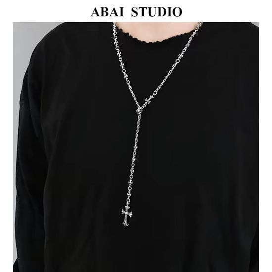 Christian Dior CD Adjustable Tassel Cross Long Sweater Necklace