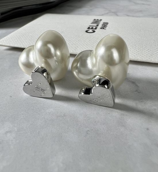 Celine Heart Pearl Delicate Fashion Stud Earrings