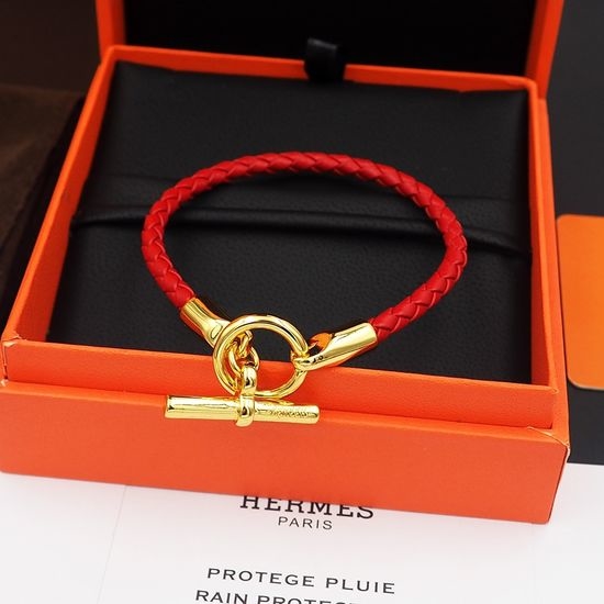 Hermes Woven Leather Bracelet with Gold Clasp