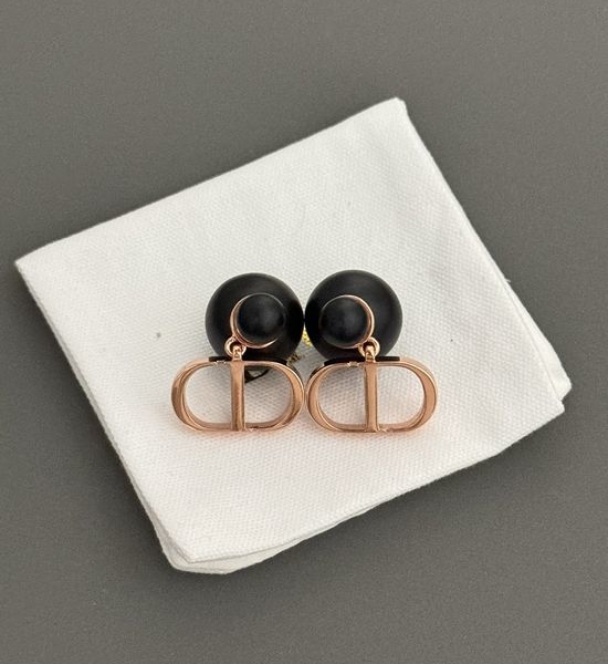 Christian Dior CD Black Bead Stud Earrings