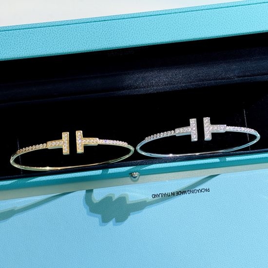 Tiffany & Co. Diamond Inlaid 925 Silver Couple Bracelet