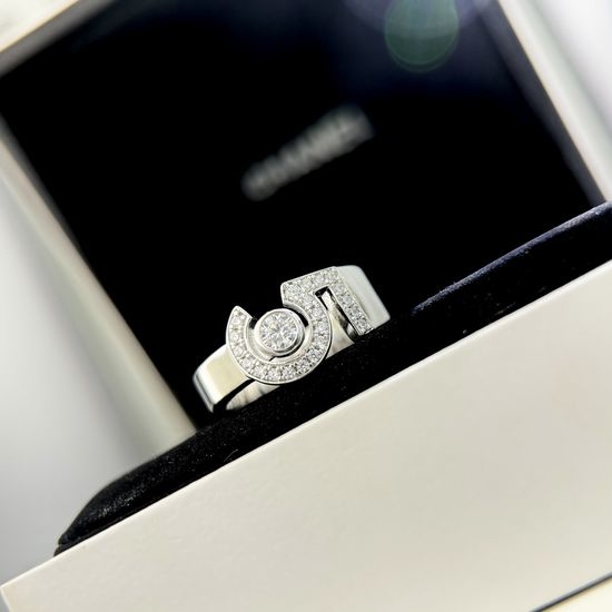Chanel Classic Round Zircon Sterling Silver Ring