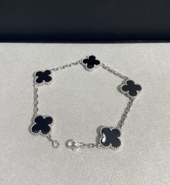 Van Cleef & Arpels VCA 18K Gold Onyx Five Flower Bracelet