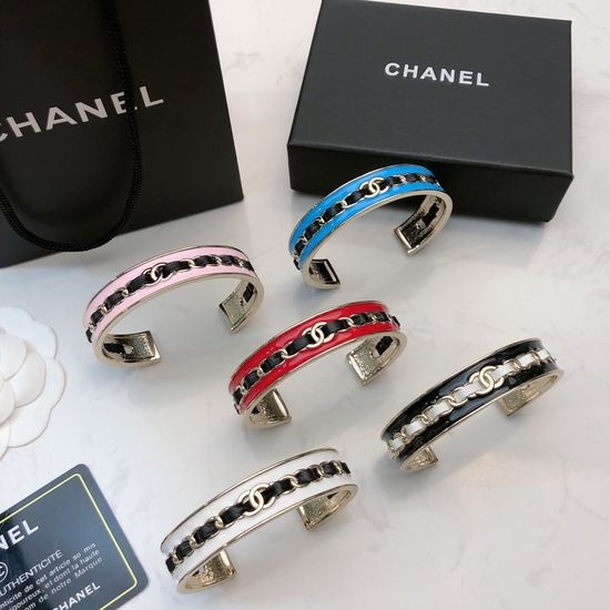 Chanel Leather Wrapped Enamel Bangle Bracelet