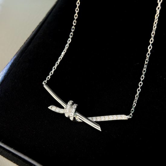 Tiffany & Co. Diamond Knot Silver Pendant Necklace