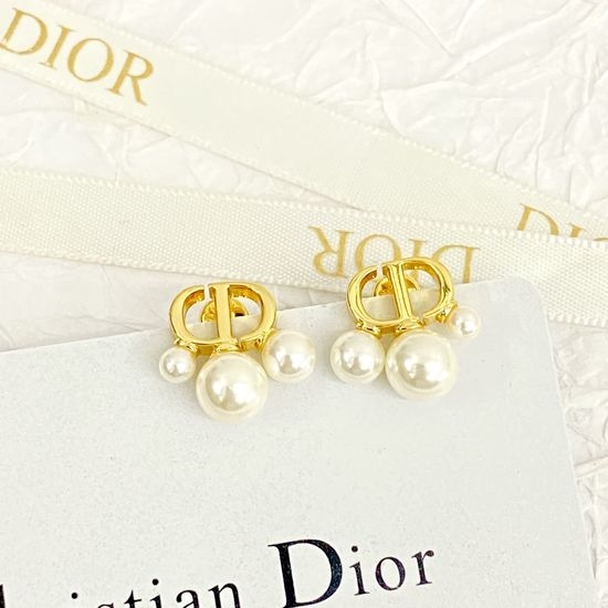 Christian Dior CD White Resin Pearl Stud Earrings