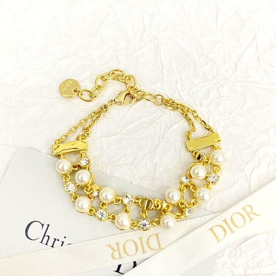 Christian Dior CD Two Layer Pearl Crystal Bracelet