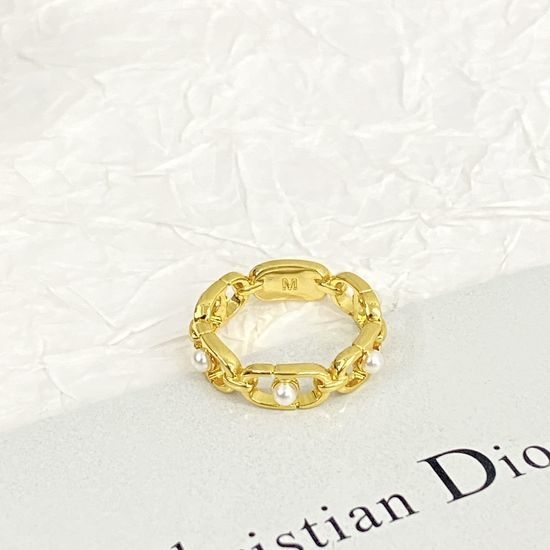 Christian Dior CD Metal Letter Pearl Decorated Ring