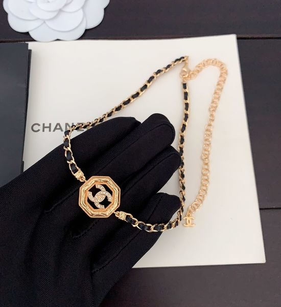 Chanel Hexagon Leather Pendant Necklace