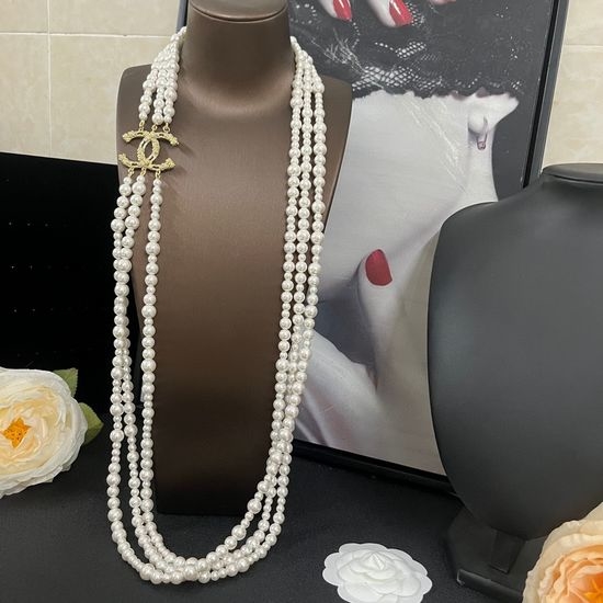 Chanel Triple-Layer Pearl Sweater Chain Necklace