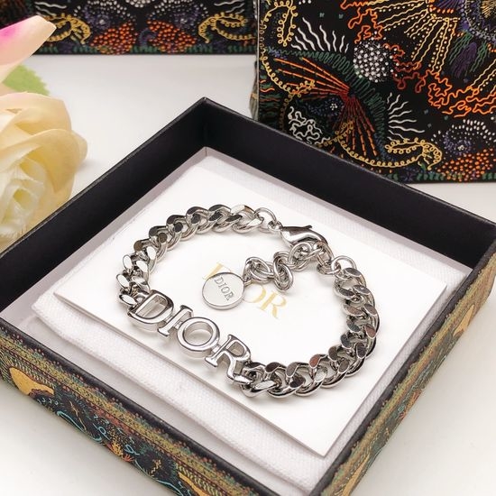Christian Dior CD Polished Silver Letter Necklace Bracelet